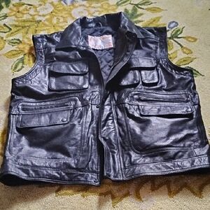 Men's Black Vintage XXL Biker Baron Leather Vest New York London Paris Milano
